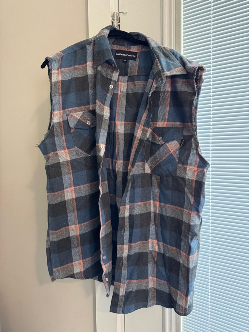 Sleeveless Plaid Shirt Jacket - Blue/Black by Maloka